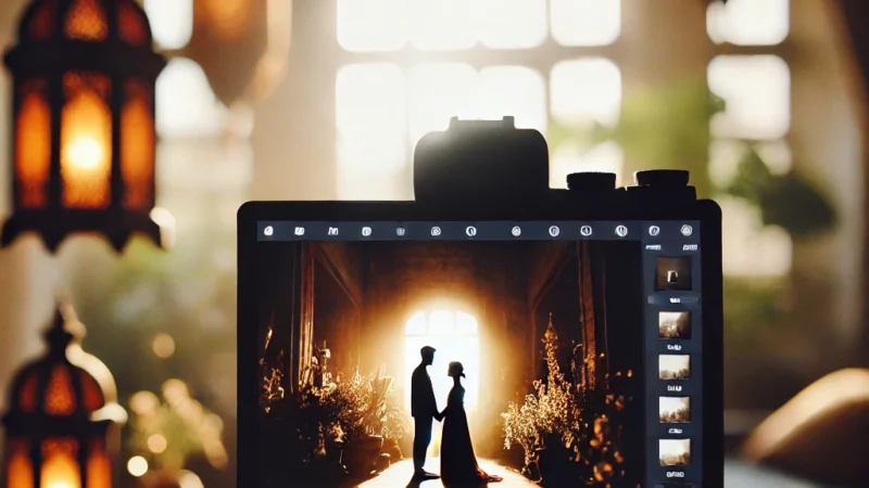 A beautifully artistic and intimate photography setup with soft natural lighting. The scene features a cozy indoor setting with warm, diffused light.