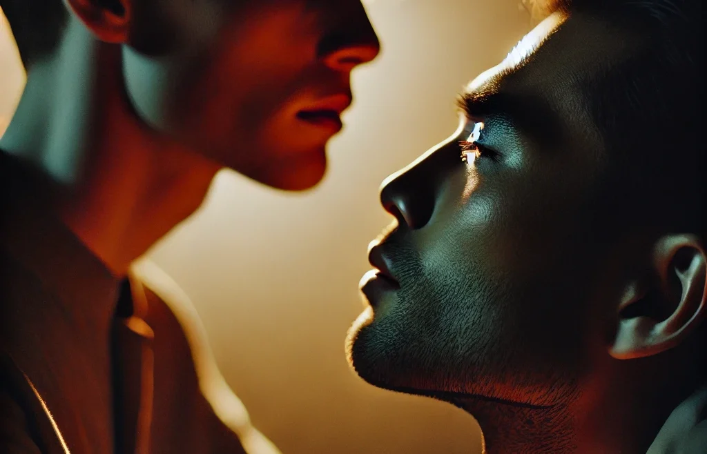 A deeply emotional and intimate photography scene capturing raw human expressions. The image should feature soft lighting, a warm and moody atmosphere.