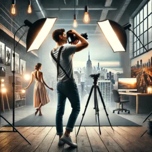 A professional and visually engaging thumbnail for a blog article titled 'Best Backgrounds & Locations for Professional Portfolio Photography'.