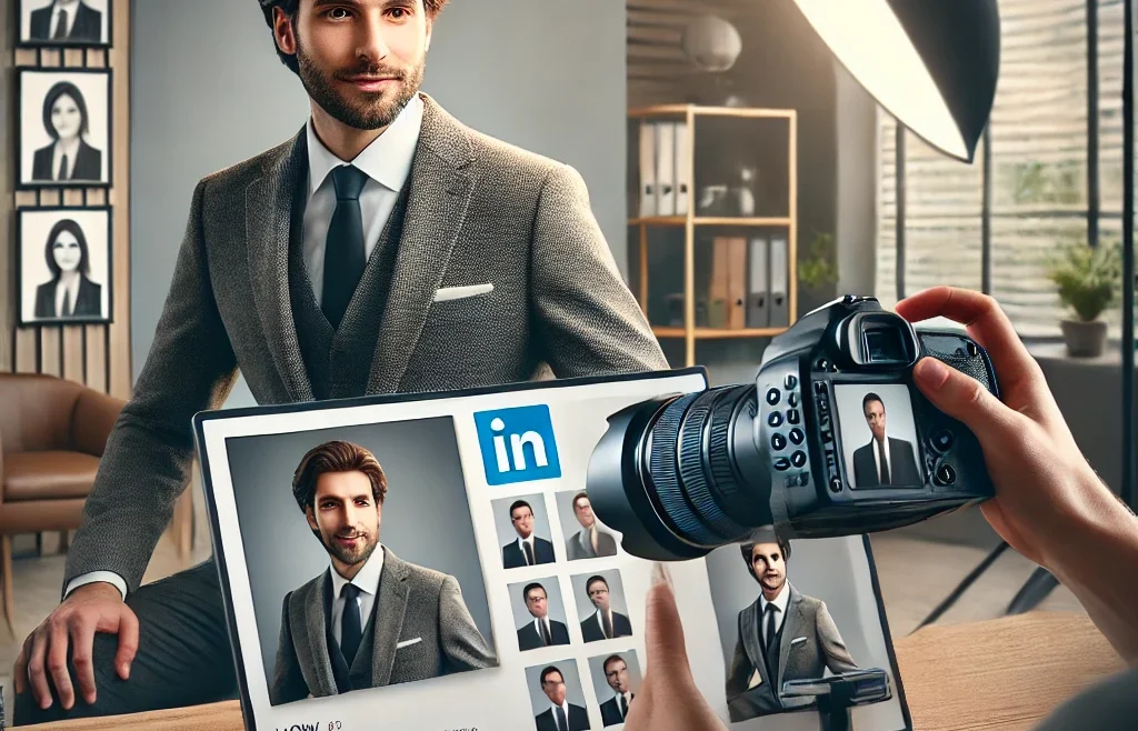 A professional and visually engaging thumbnail for a blog article titled 'How to Take Corporate Headshots for Business Portfolios'.