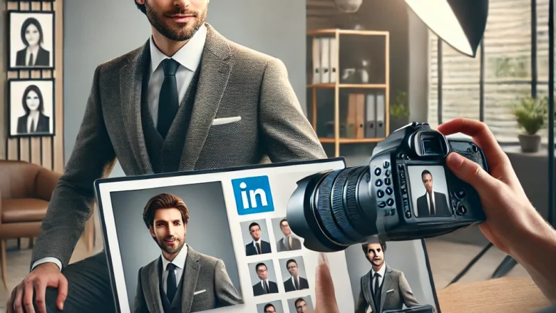 A professional and visually engaging thumbnail for a blog article titled 'How to Take Corporate Headshots for Business Portfolios'.