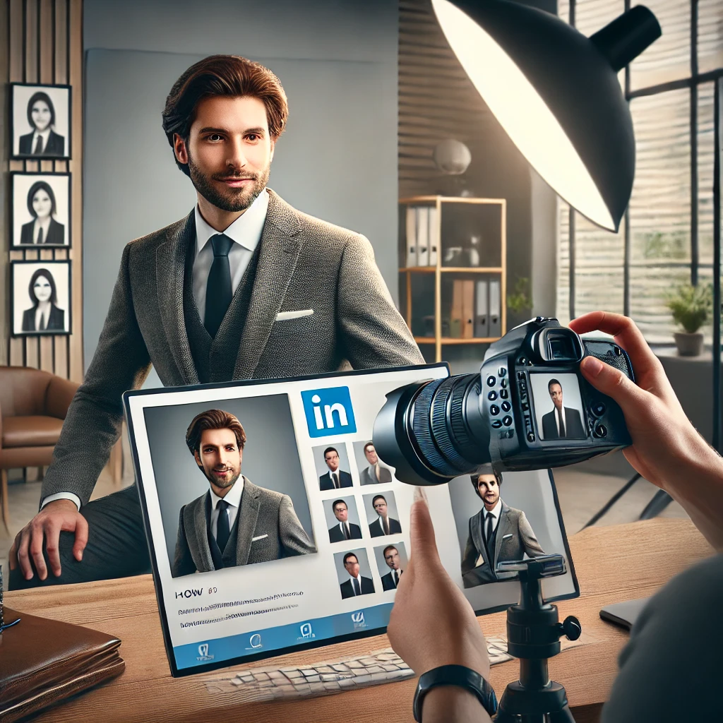 A professional and visually engaging thumbnail for a blog article titled 'How to Take Corporate Headshots for Business Portfolios'.
