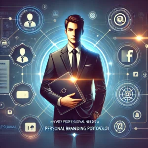 A professional and visually engaging thumbnail for a blog article titled 'Why Every Professional Needs a Personal Branding Portfolio'.