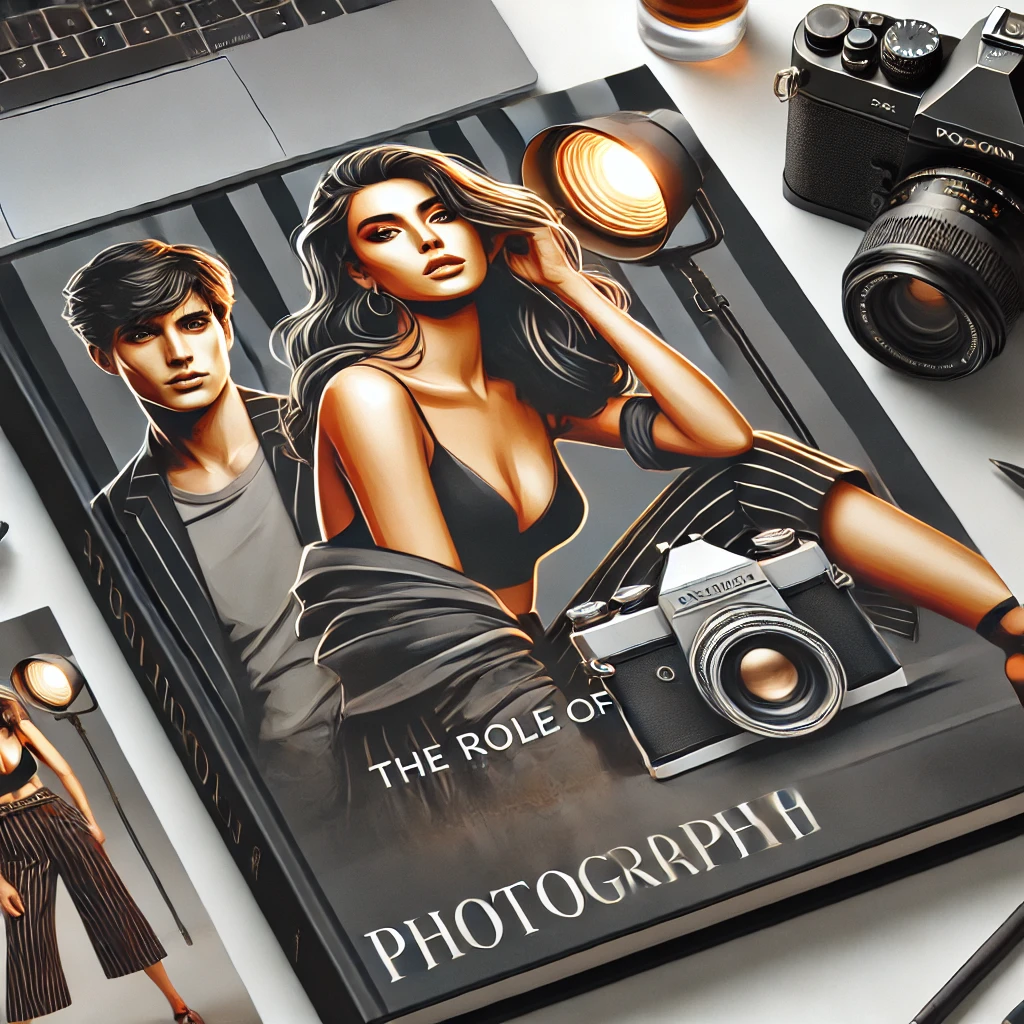 A professional and visually striking thumbnail for a blog article titled 'The Role of Portfolio Photography in the Modeling and Fashion Industry'.