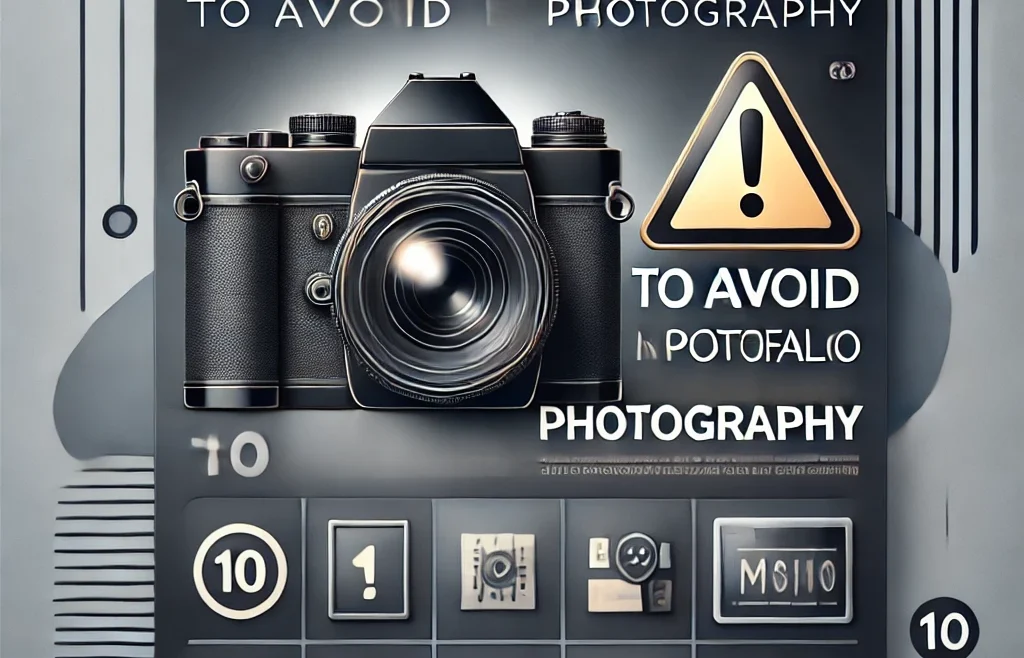 A professional-looking thumbnail for a blog article titled 'Top 10 Mistakes to Avoid in Portfolio Photography'.
