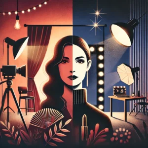 A visually striking digital illustration for a blog article on 'Intimate Photography vs. Boudoir_ What’s the Difference_'.