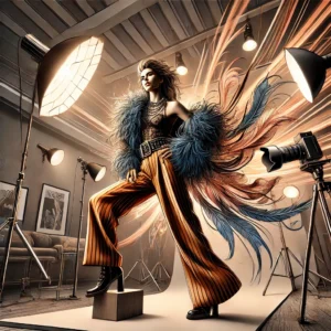 A visually striking digital illustration for a blog article titled 'Breaking Stereotypes_ The Rise of Bold Photoshoots in Fashion'.