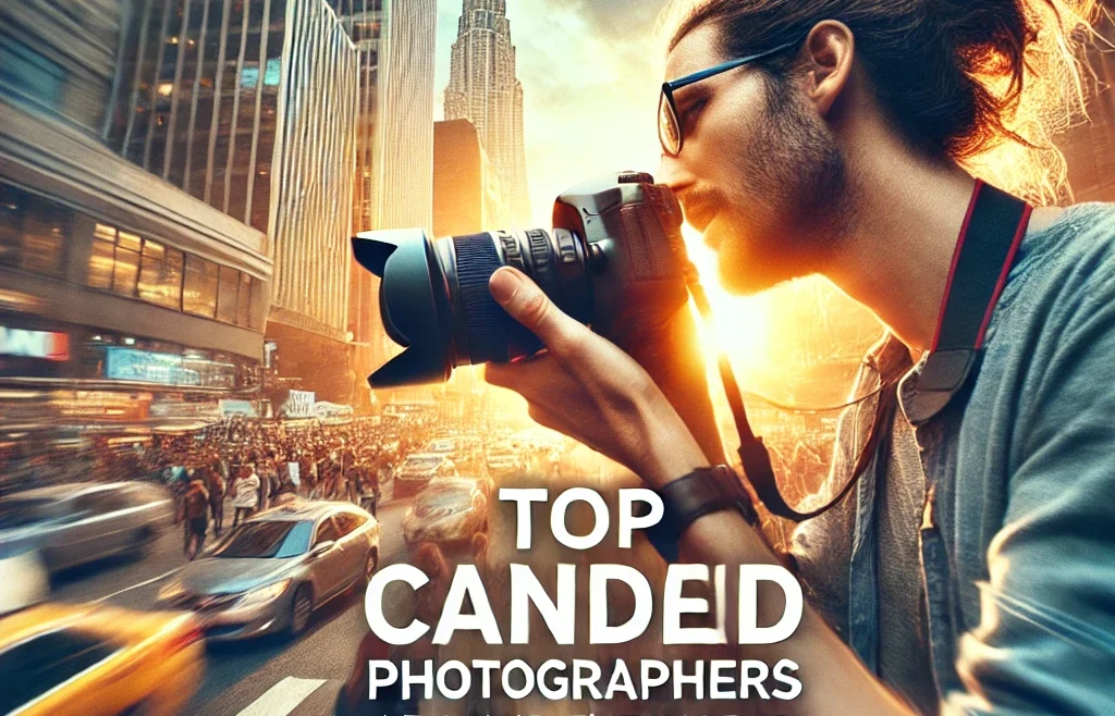 A visually striking thumbnail for an article about top candid photographers around the world. The image features a professional photographer.