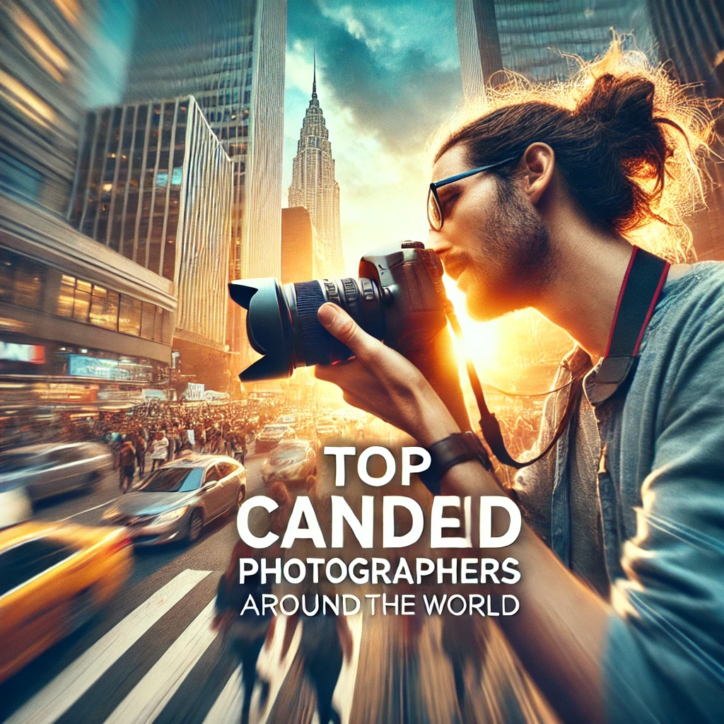 A visually striking thumbnail for an article about top candid photographers around the world. The image features a professional photographer.