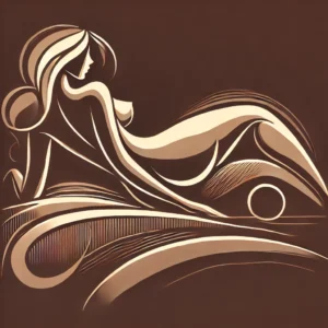 An artistic and stylized abstract illustration of a boudoir pose, specifically 'Lying on the Bed Pose.' The image should depict a graceful and elegant.