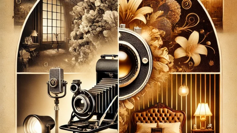 An elegant and artistic thumbnail representing the evolution of boudoir photography. The image features a creative collage blending vintage and modern.