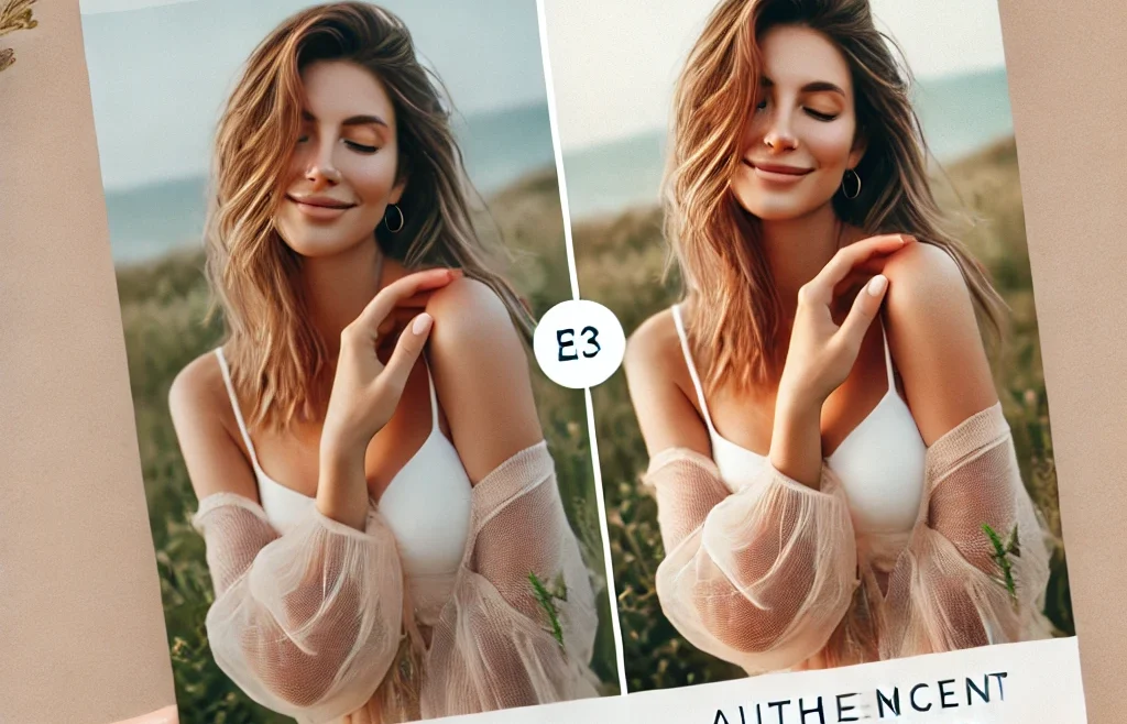 A visually appealing thumbnail featuring a before-and-after comparison of a candid photo, showing a natural, lightly enhanced image.