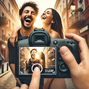 A visually striking thumbnail featuring a candid photography scene. The image should showcase a professional photographer capturing an unposed.