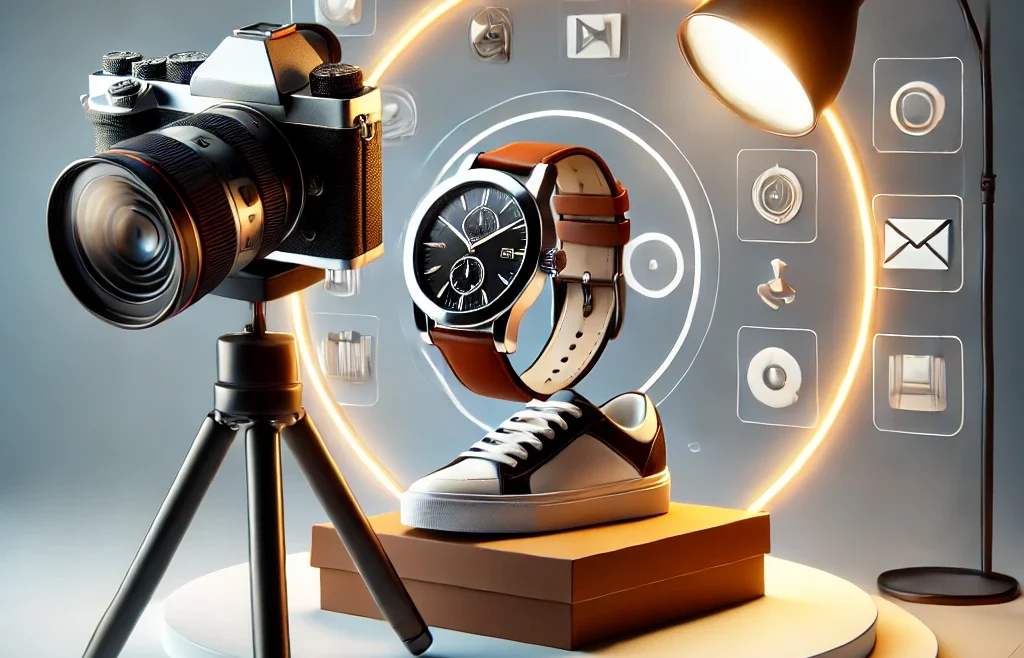 A visually striking thumbnail featuring a high-quality product photography setup. The image showcases a professional camera on a tripod.