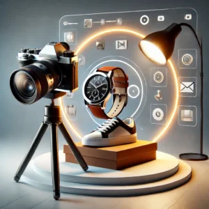 A visually striking thumbnail featuring a high-quality product photography setup. The image showcases a professional camera on a tripod.