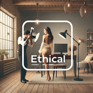 A visually striking thumbnail featuring a professional photographer capturing an intimate yet tasteful boudoir photo in a well-lit studio.