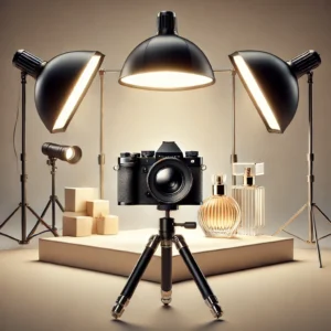 A visually striking thumbnail featuring a professional product photography setup. The image should showcase a high-quality lighting arrangement.