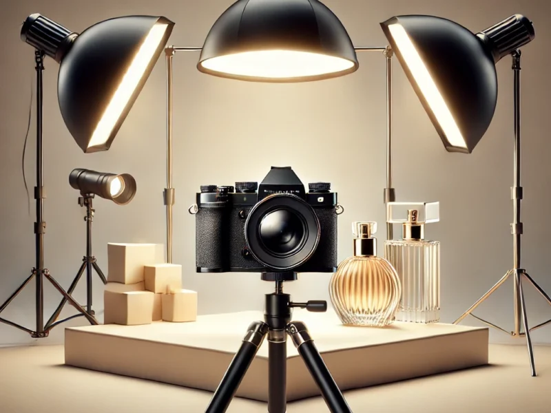 A visually striking thumbnail featuring a professional product photography setup. The image should showcase a high-quality lighting arrangement.