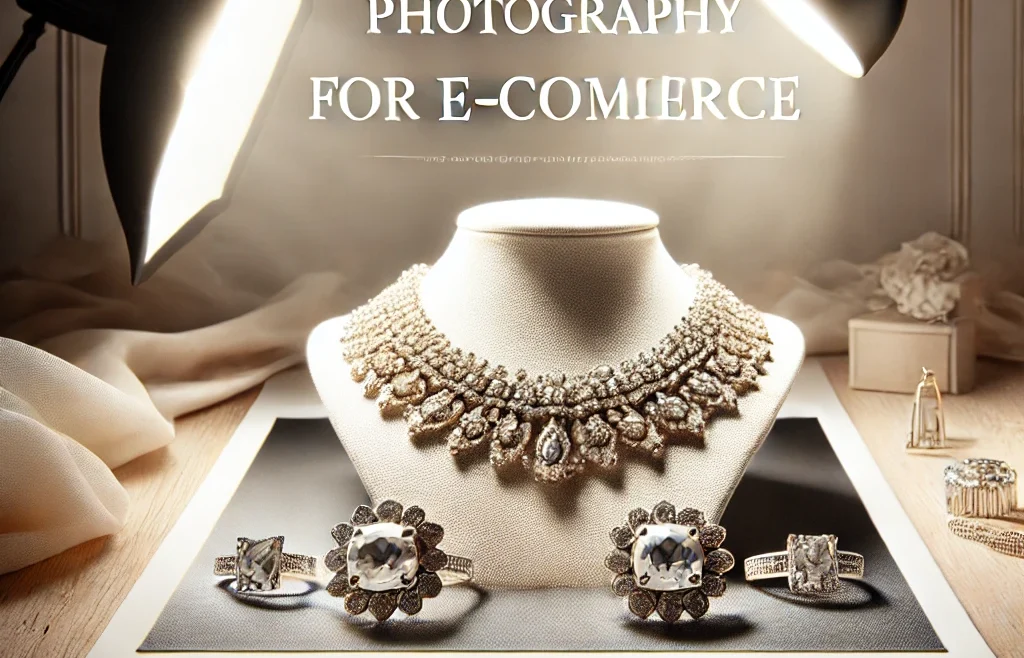 A visually striking thumbnail featuring an elegant jewelry setup for e-commerce photography. The image showcases a well-lit, high-quality close-up.