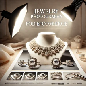 A visually striking thumbnail featuring an elegant jewelry setup for e-commerce photography. The image showcases a well-lit, high-quality close-up.