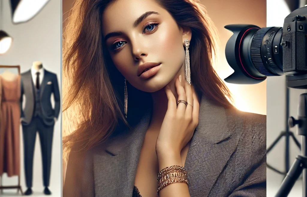 A visually stunning thumbnail featuring a well-dressed model posing for a portrait photoshoot. The model is elegantly dressed in stylish attire.