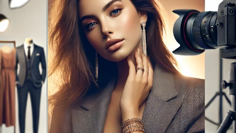 A visually stunning thumbnail featuring a well-dressed model posing for a portrait photoshoot. The model is elegantly dressed in stylish attire.
