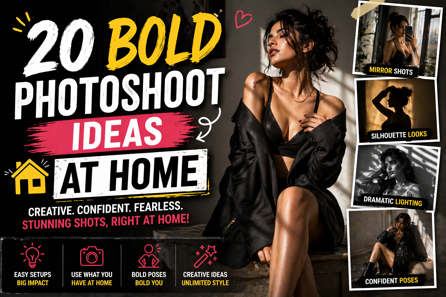 Bold Photoshoot Ideas at Home: 20 Creative & Confident Looks