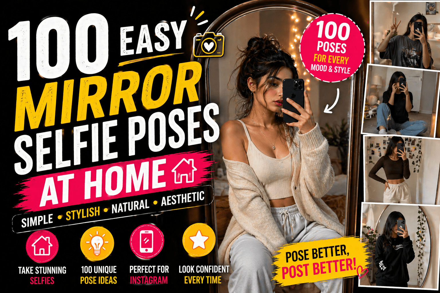 100 Easy Mirror Selfie Poses at Home : Look Stylish & Natural